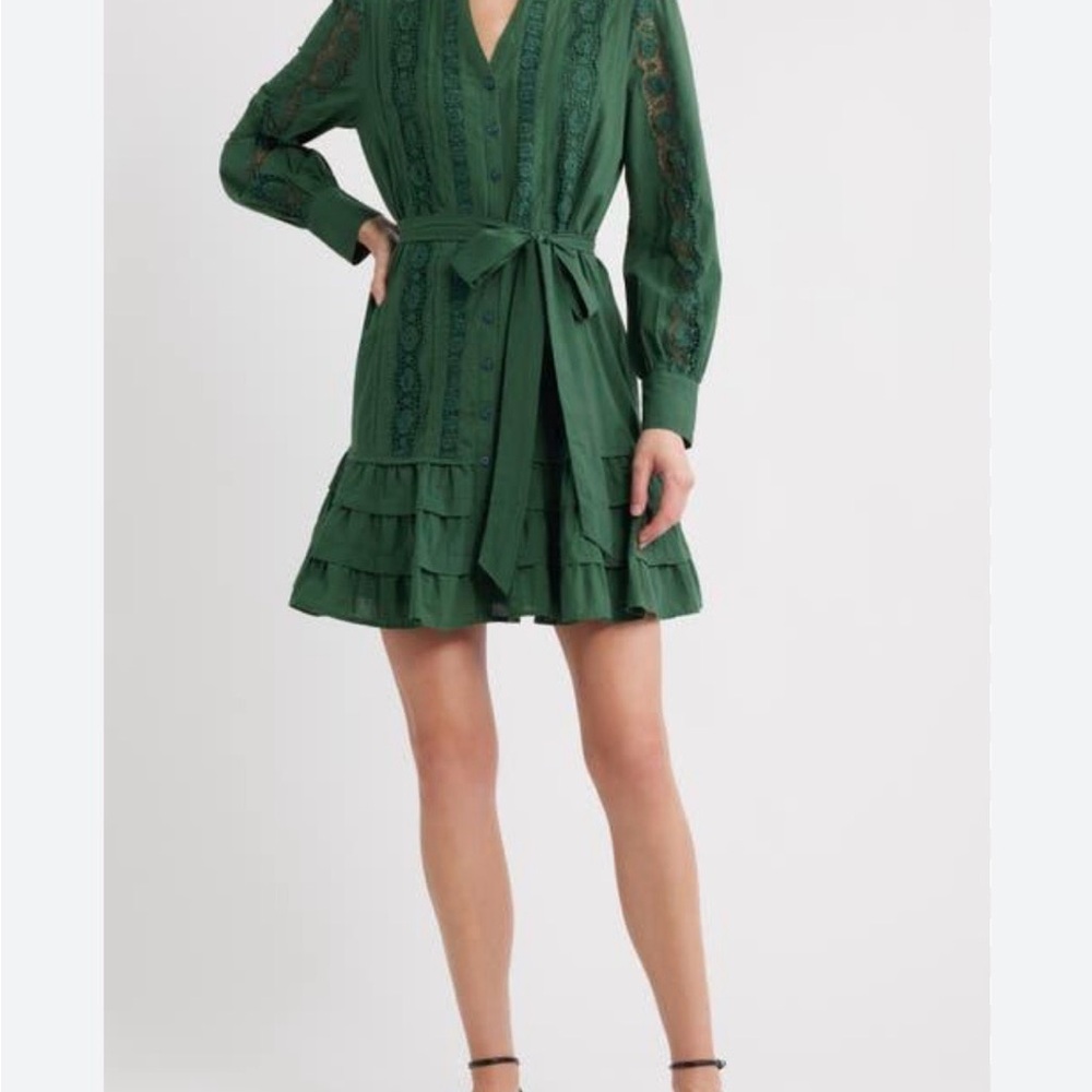 Caslon Emerald Green Lace-Trim Belted Mini Dress | Nordstrom